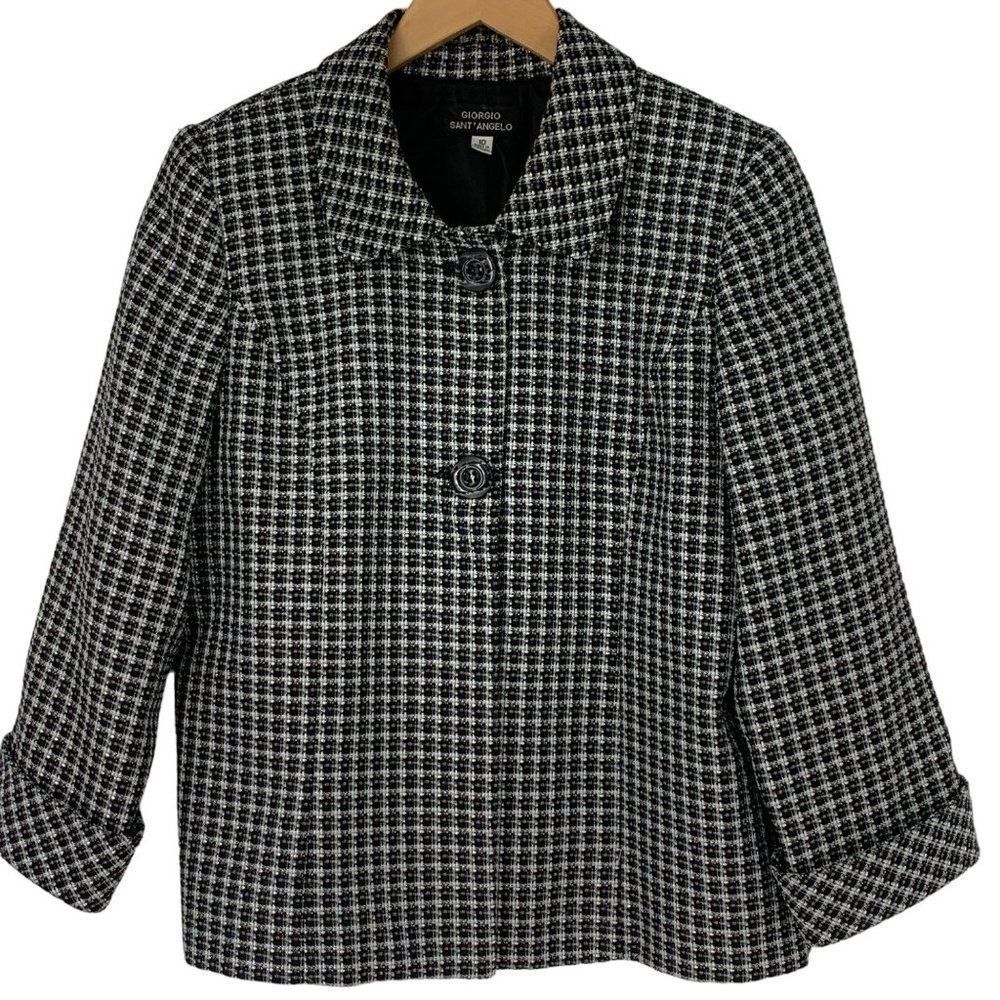 Women Giorgio Sant Angelo Size 10 Baby Doll Blazer Metalic Plaid 3914